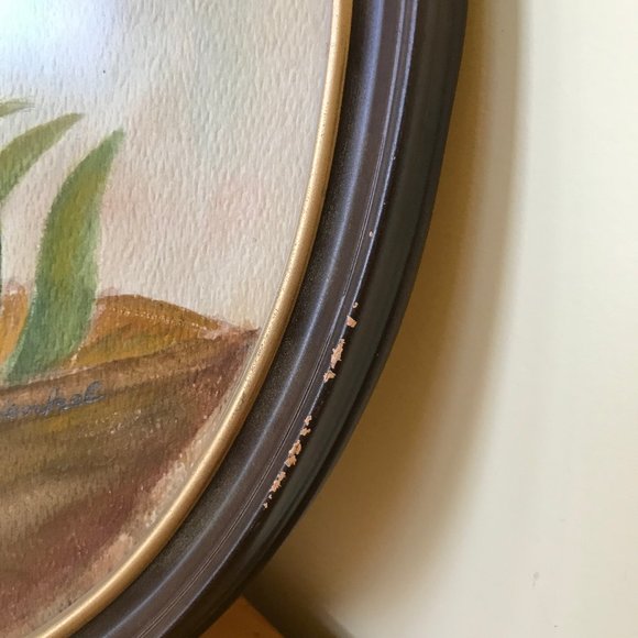 Original Watercolor Painting Red Heart Yellow Iris Flower Oval Frame Skye Henkel - Picture 3 of 7